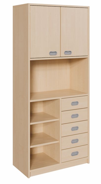 K Kombinationsschrank 180 cm, 5 Schübe re./li./Regal/2 Türen, 2 Breiten